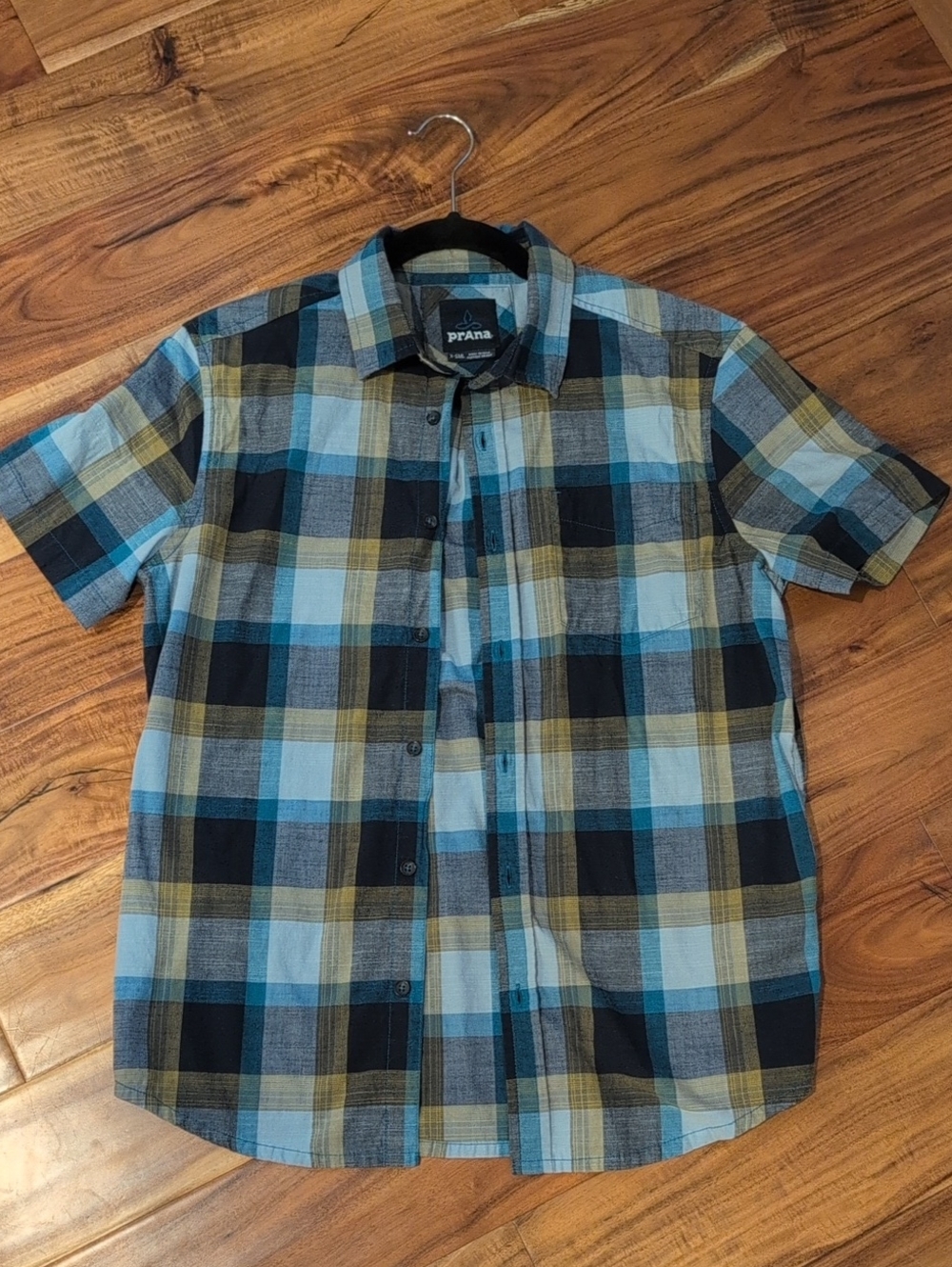 Prana Men's Short-Sleeve Plaid Button-Down Shirt - Blue/Black/Olive